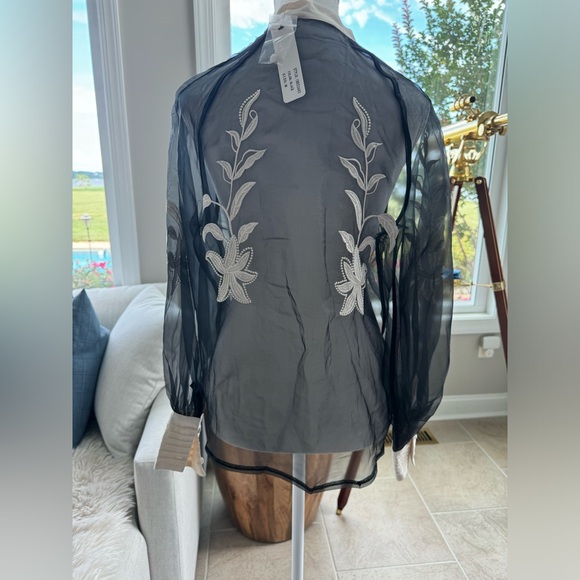 Vici Venetian Embroidered Statement Blouse Feminine Sheer Preppy Ethereal Sz M - Picture 3 of 13